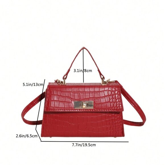 Burgundy Casual Women's Metallic Alligator Pattern Mini Handbag - Picture 10 of 11